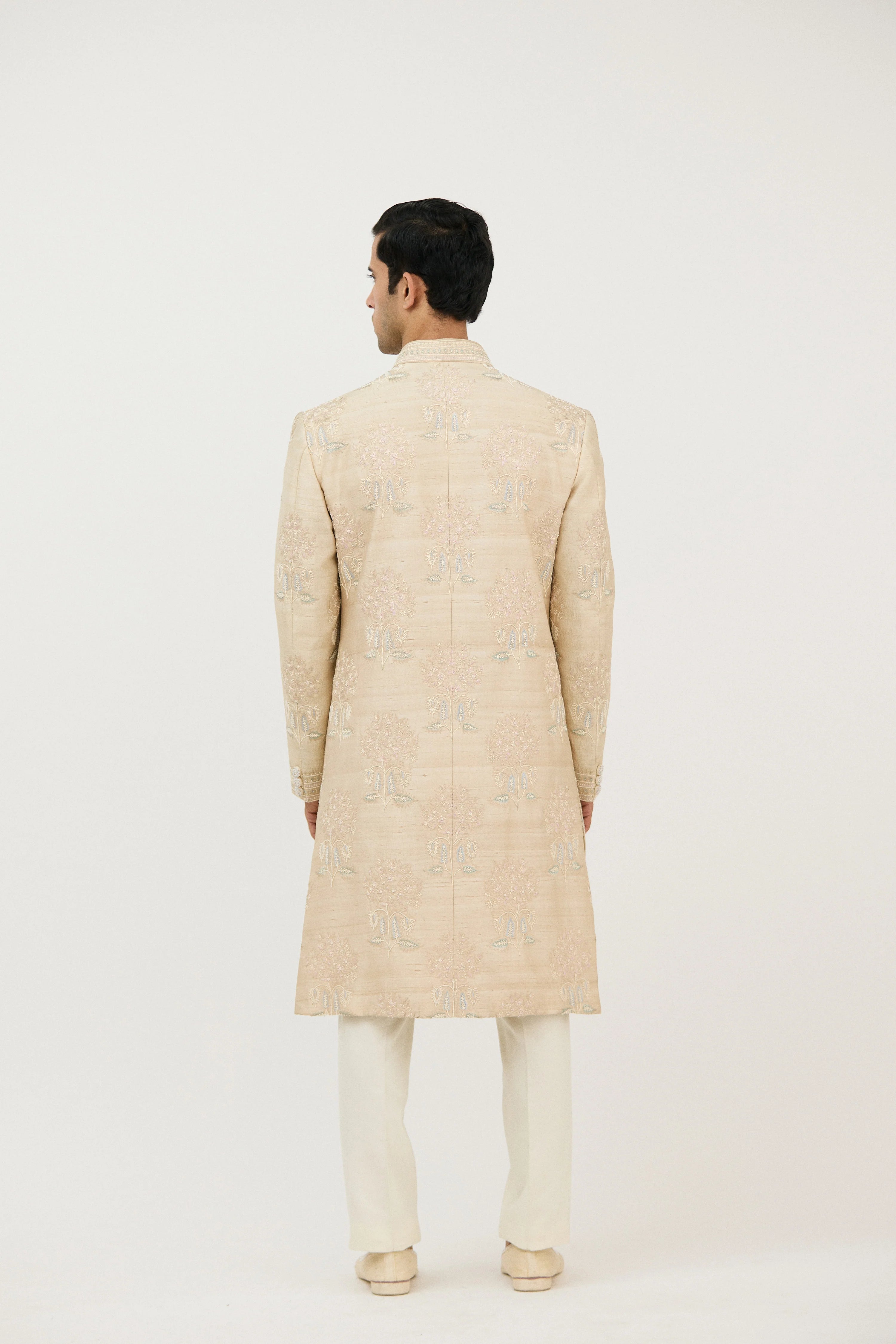 Signature Nawabi Resham Beads Sherwani With Plain Kurta Set