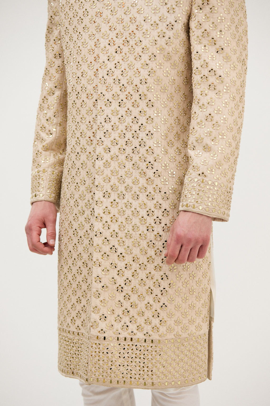 Sunehri Sheesh Mahal Resham Embroidered Sherwani With Kurta Set