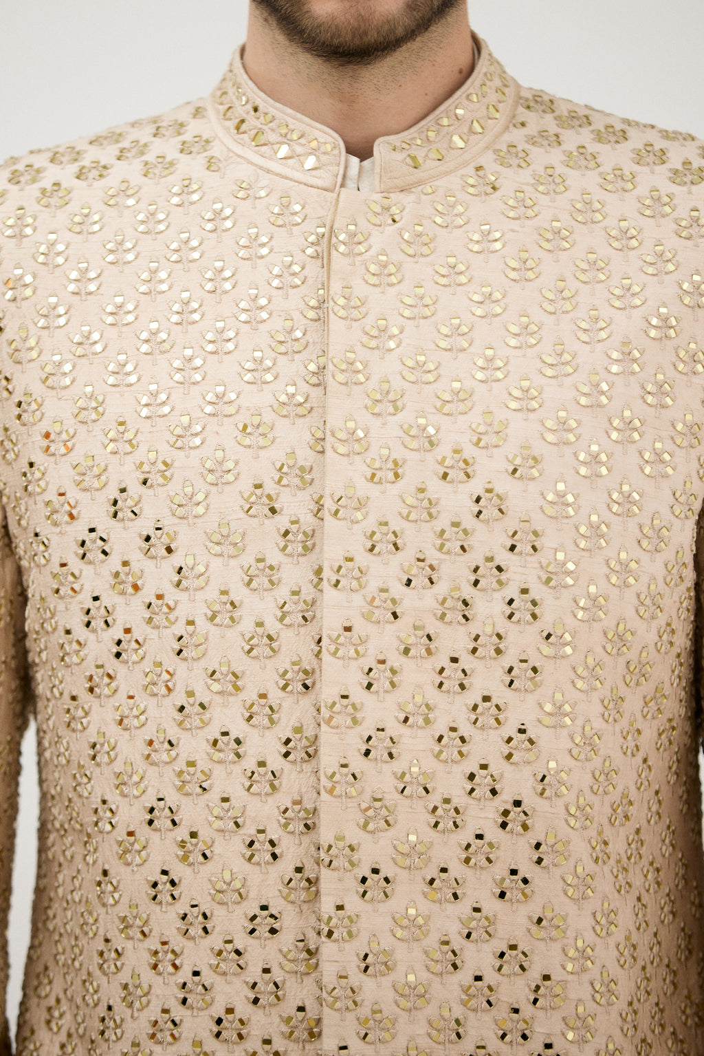 Sunehri Sheesh Mahal Resham Embroidered Sherwani With Kurta Set