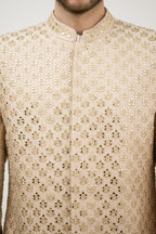 Sunehri Sheesh Mahal Resham Embroidered Sherwani With Kurta Set