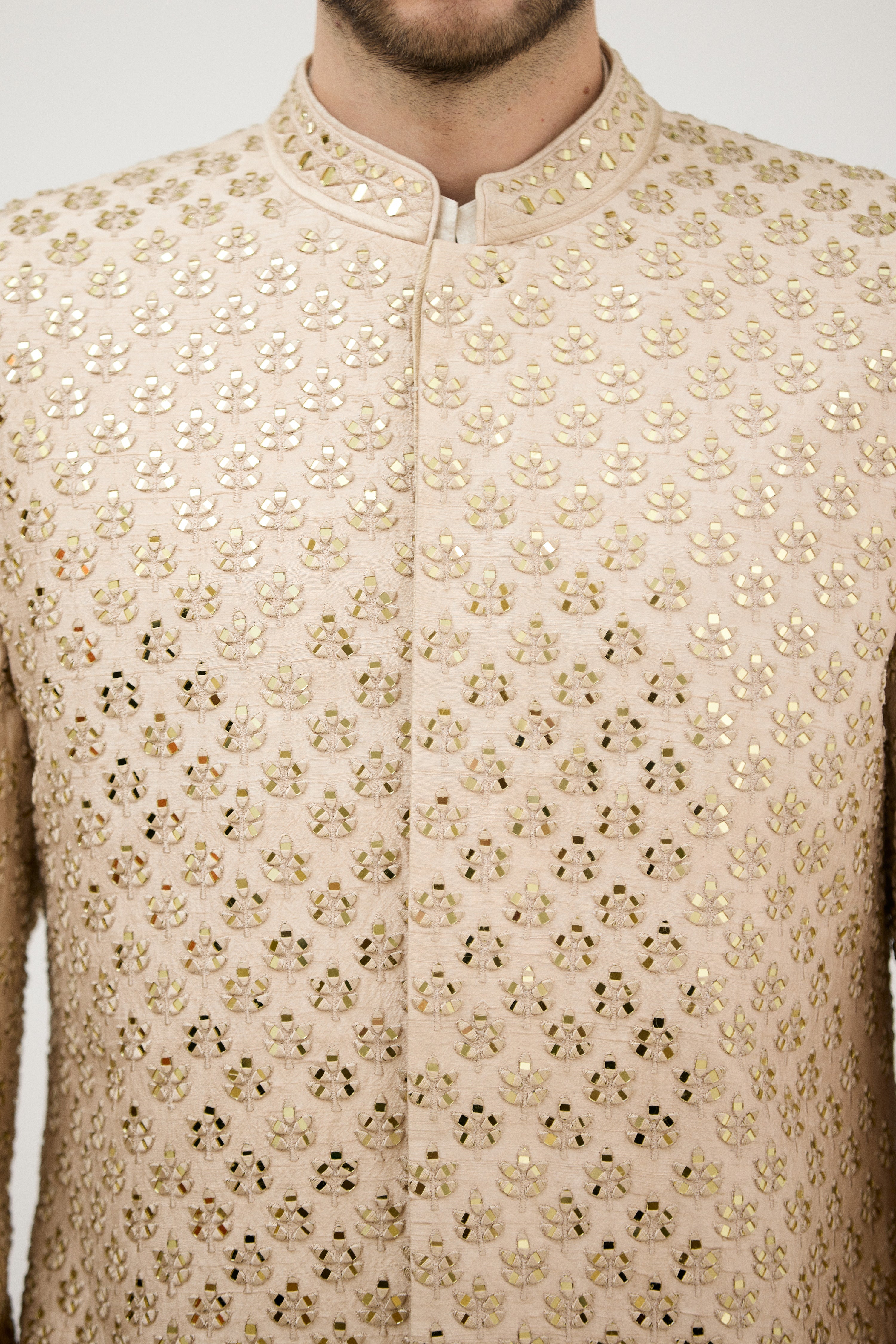 Sunehri Sheesh Mahal Resham Embroidered Sherwani With Kurta Set