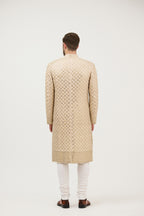 Sunehri Sheesh Mahal Resham Embroidered Sherwani With Kurta Set