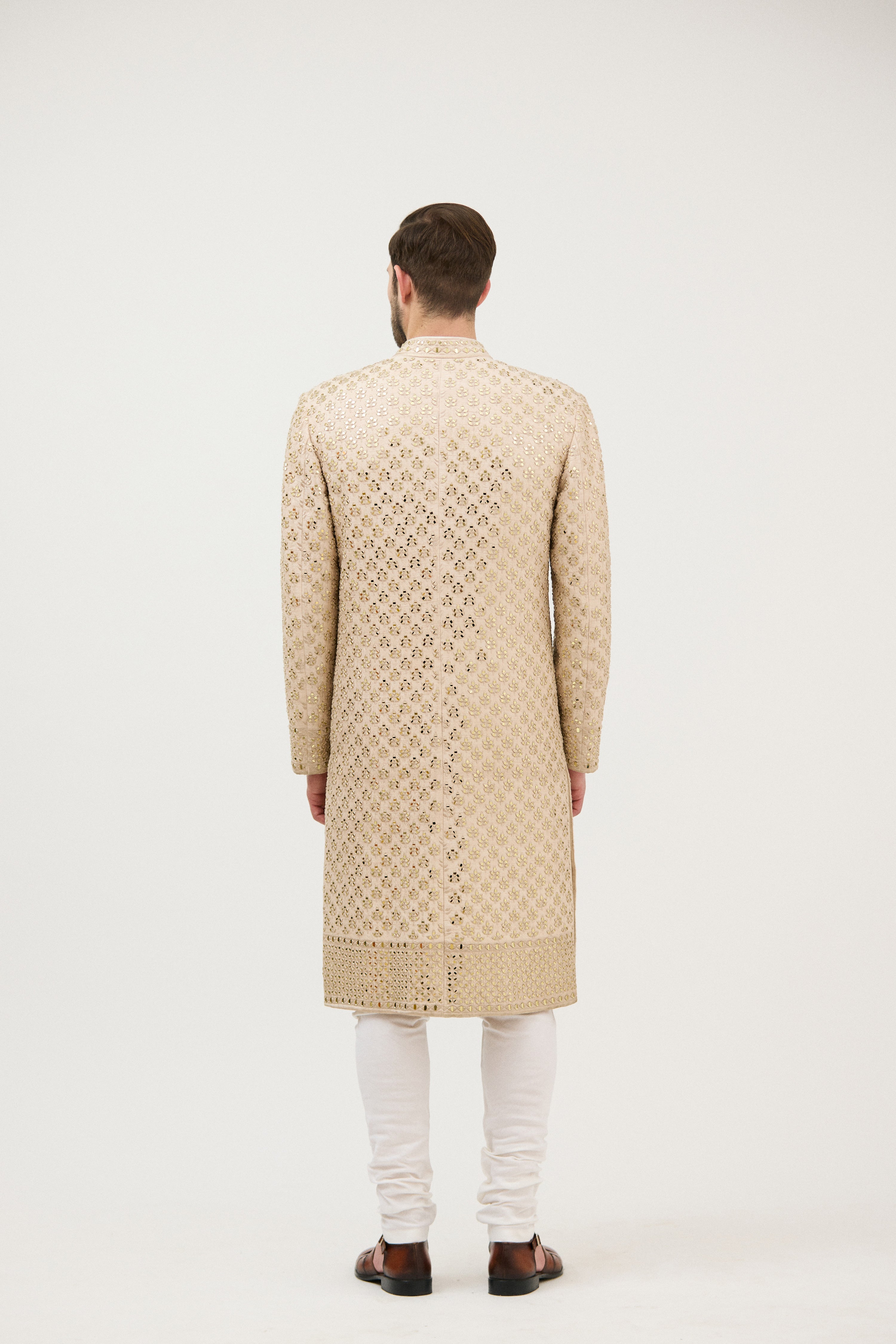 Sunehri Sheesh Mahal Resham Embroidered Sherwani With Kurta Set