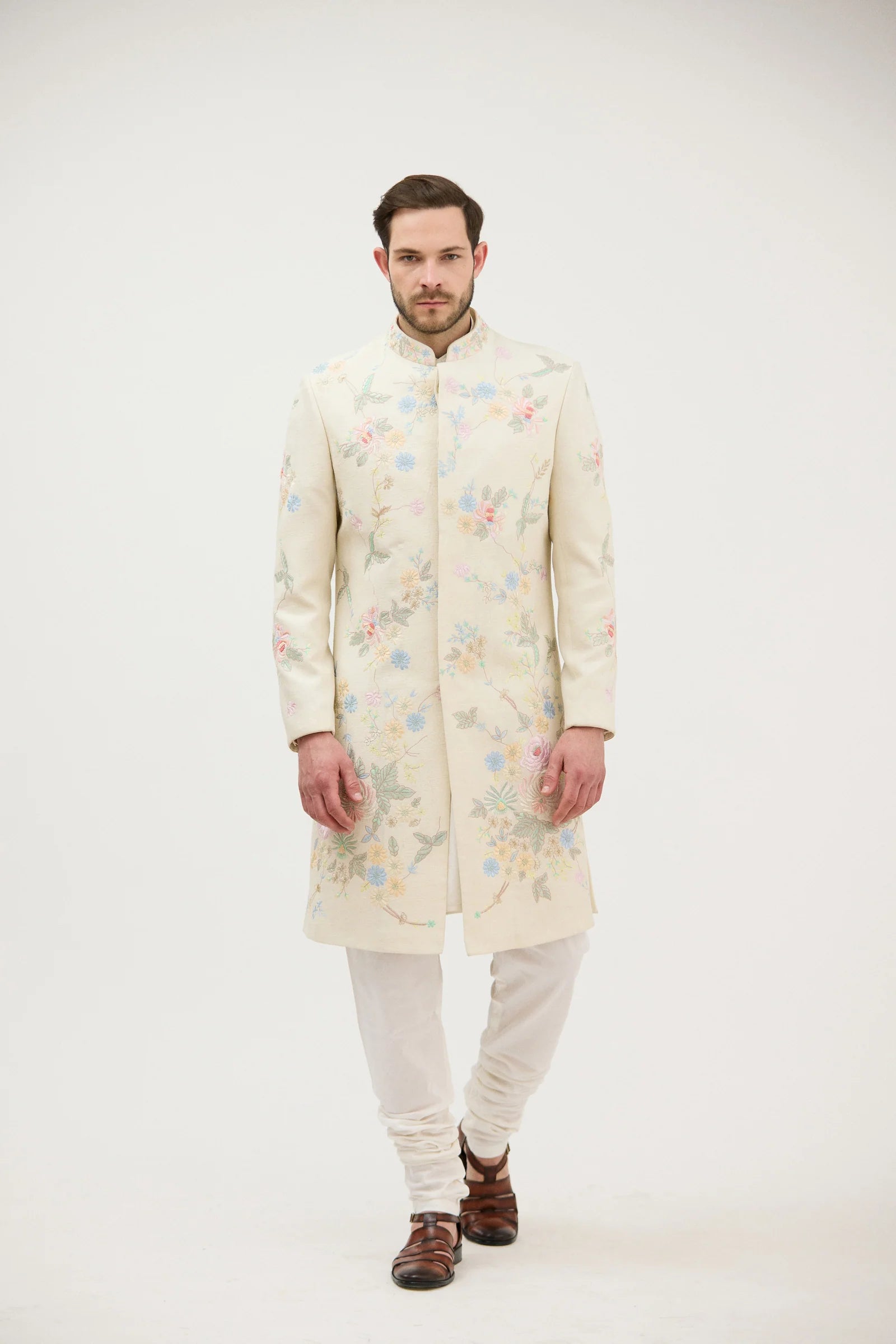 Shehzaada Multicolou Resham Sherwani With Kurta Set
