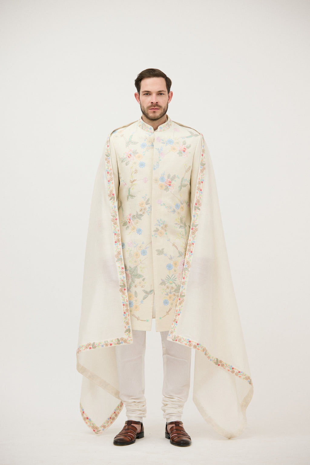 Shehzaada Multicolou Resham Sherwani With Kurta Set