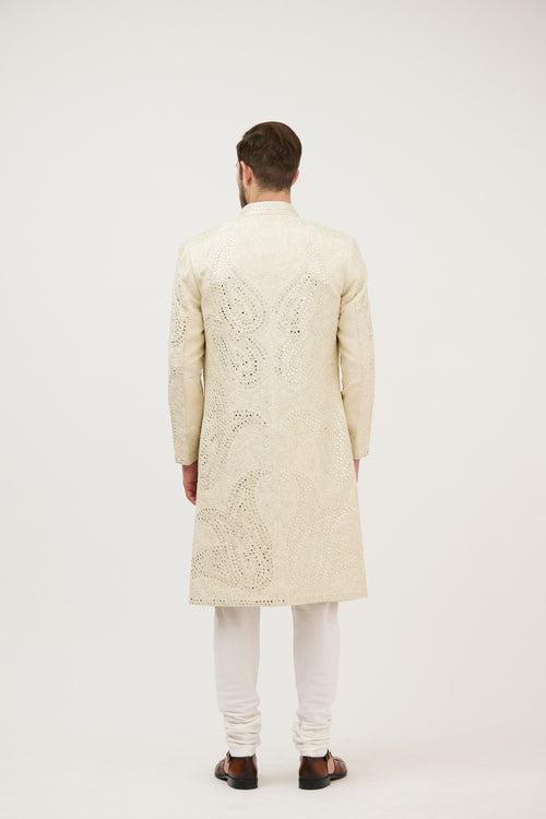 Darbar-e-Khaas Front-Open Mirror Embroidered Achkan Sherwani with Kurta Set