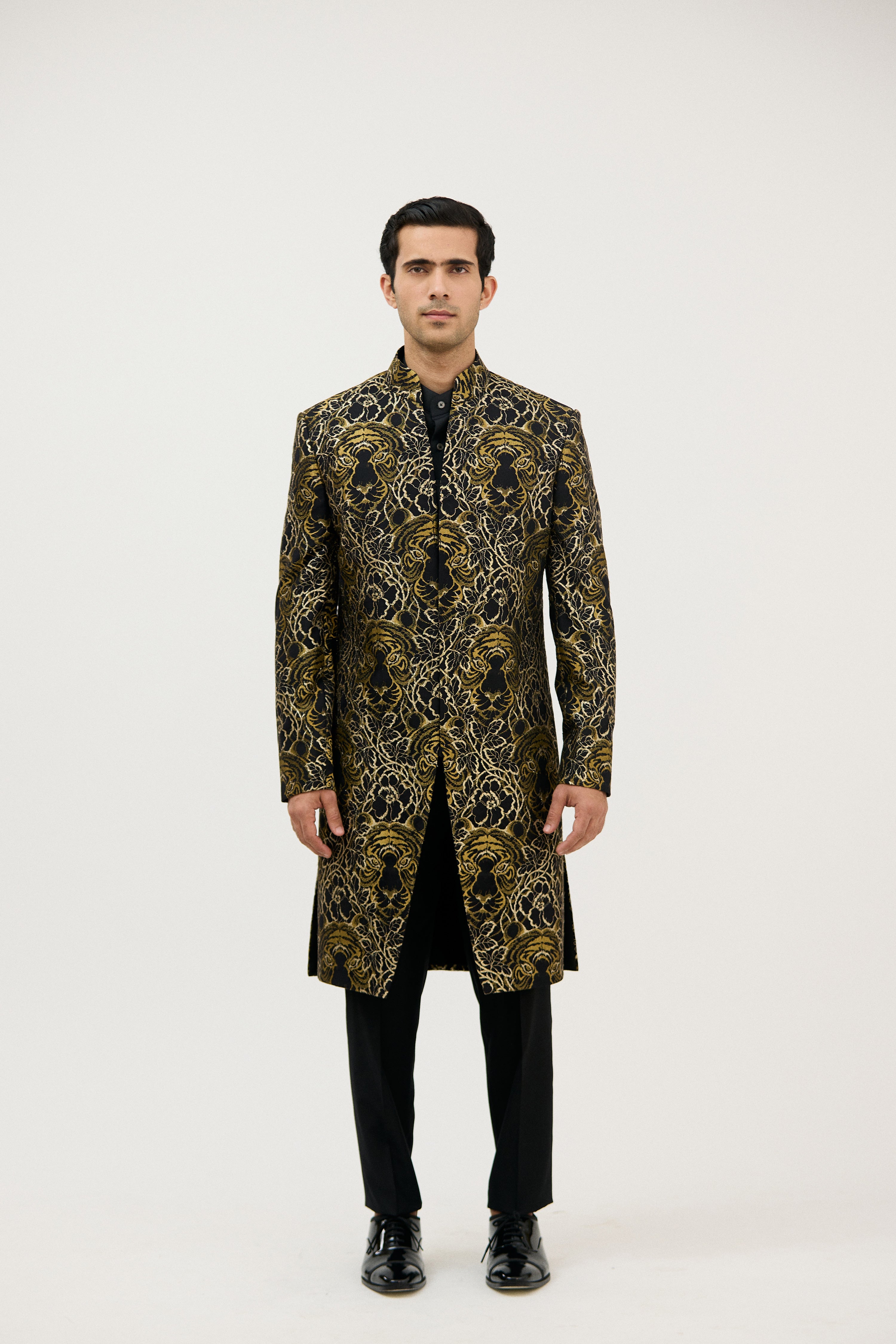The Royal Tiger Lace Signature V-Neck Indo Western