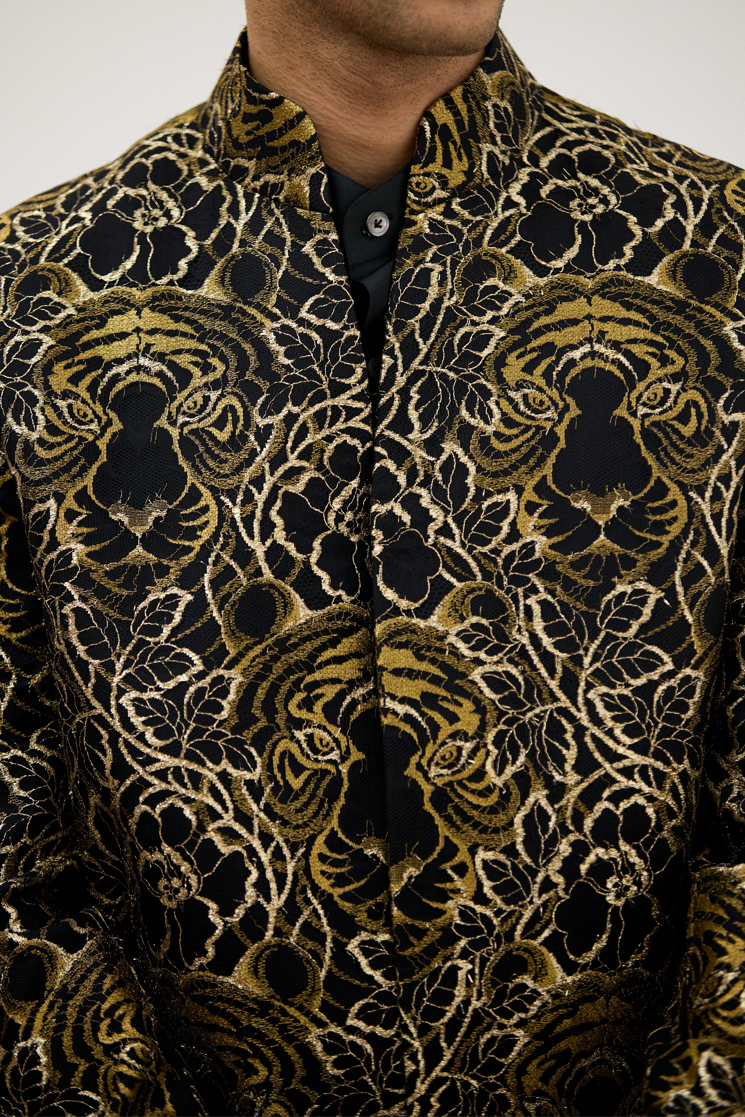 The Royal Tiger Lace Signature V-Neck Indo Western