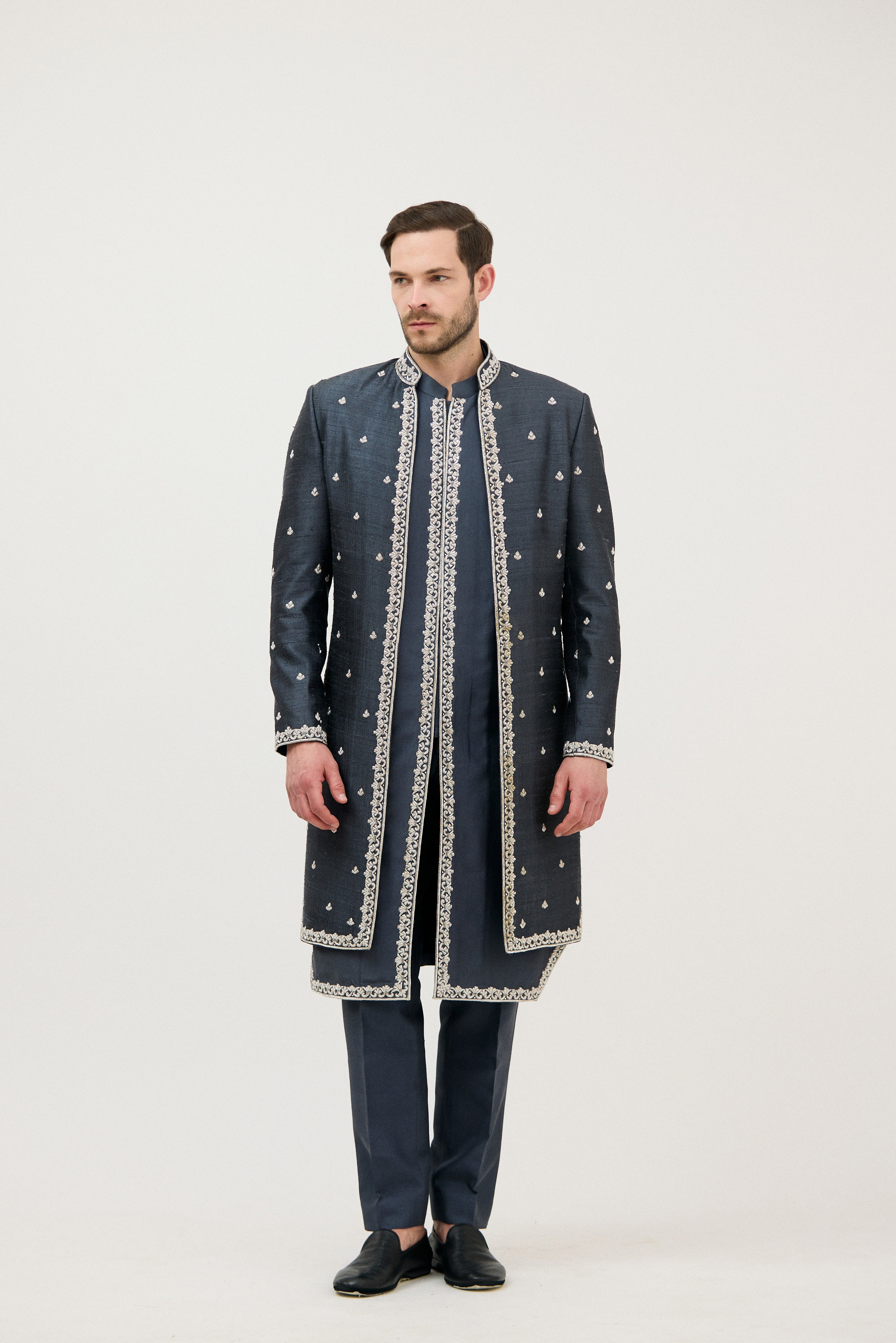 Naqsh-e-Darbar Royal Front Open Dabka Achkan Sherwani with Kurta Set