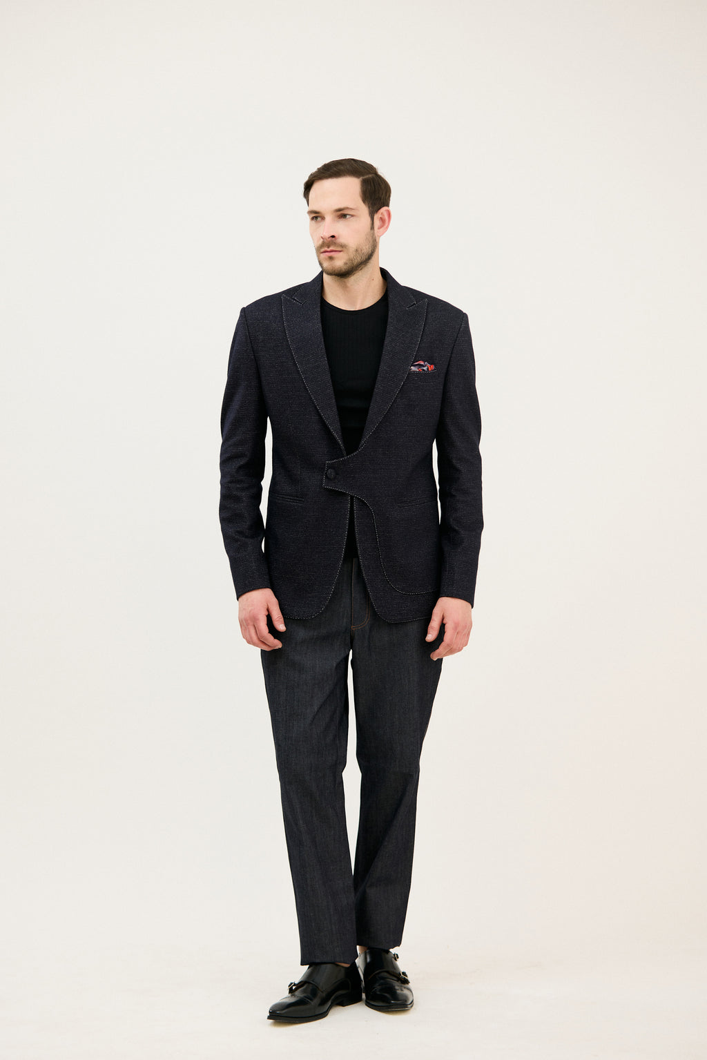 Mehfil-e-Darbar Notch Lapel with Curved Wrap-Style Blazer
