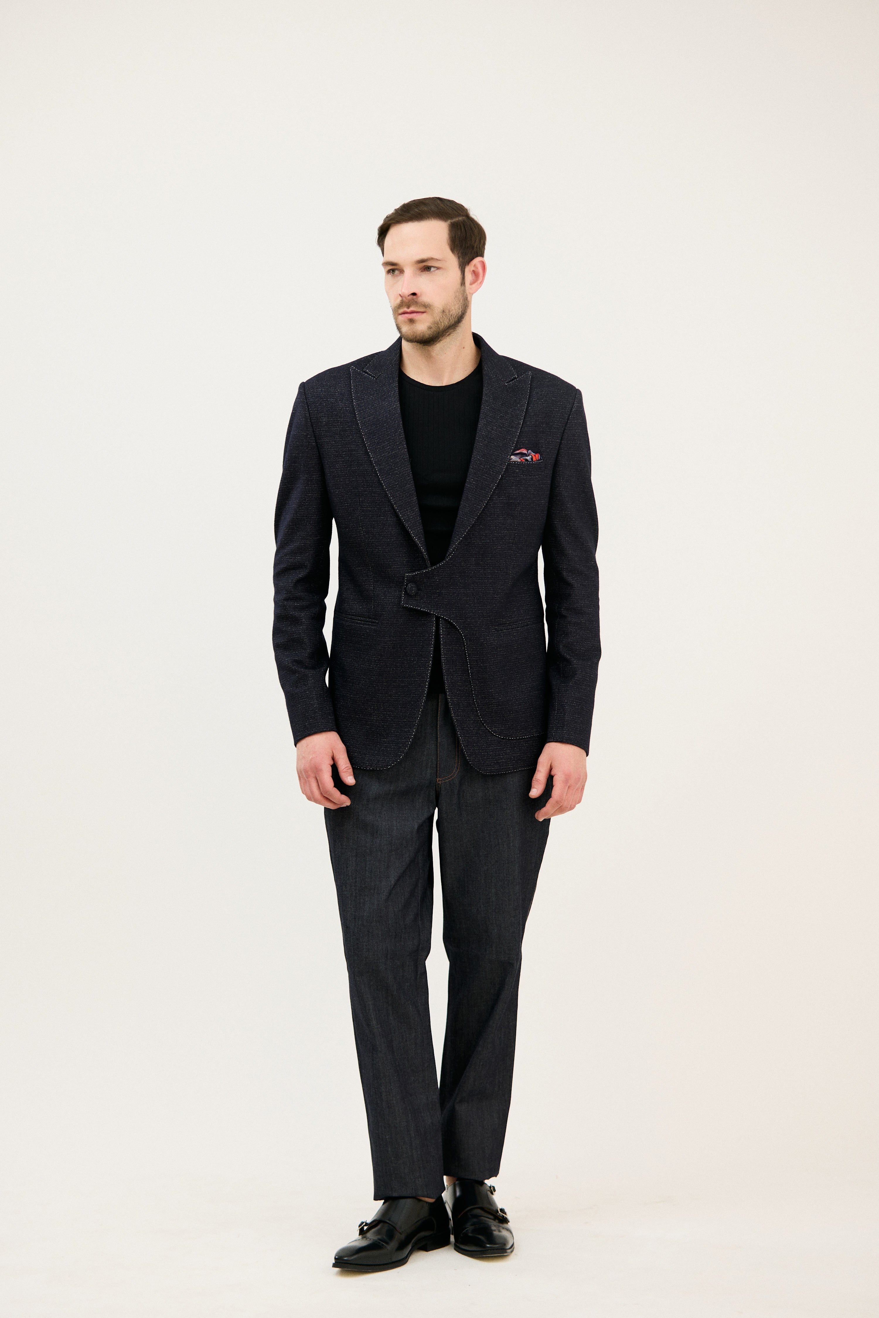 Mehfil-e-Darbar Notch Lapel with Curved Wrap-Style Blazer