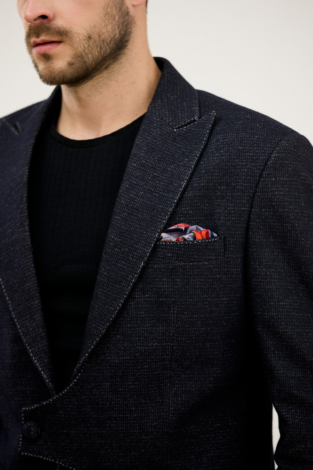 Mehfil-e-Darbar Notch Lapel with Curved Wrap-Style Blazer