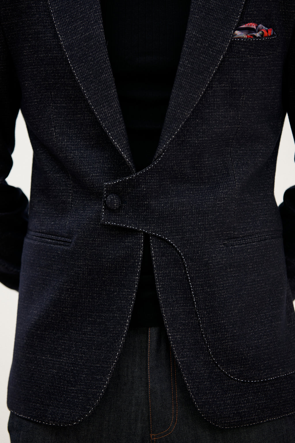 Mehfil-e-Darbar Notch Lapel with Curved Wrap-Style Blazer