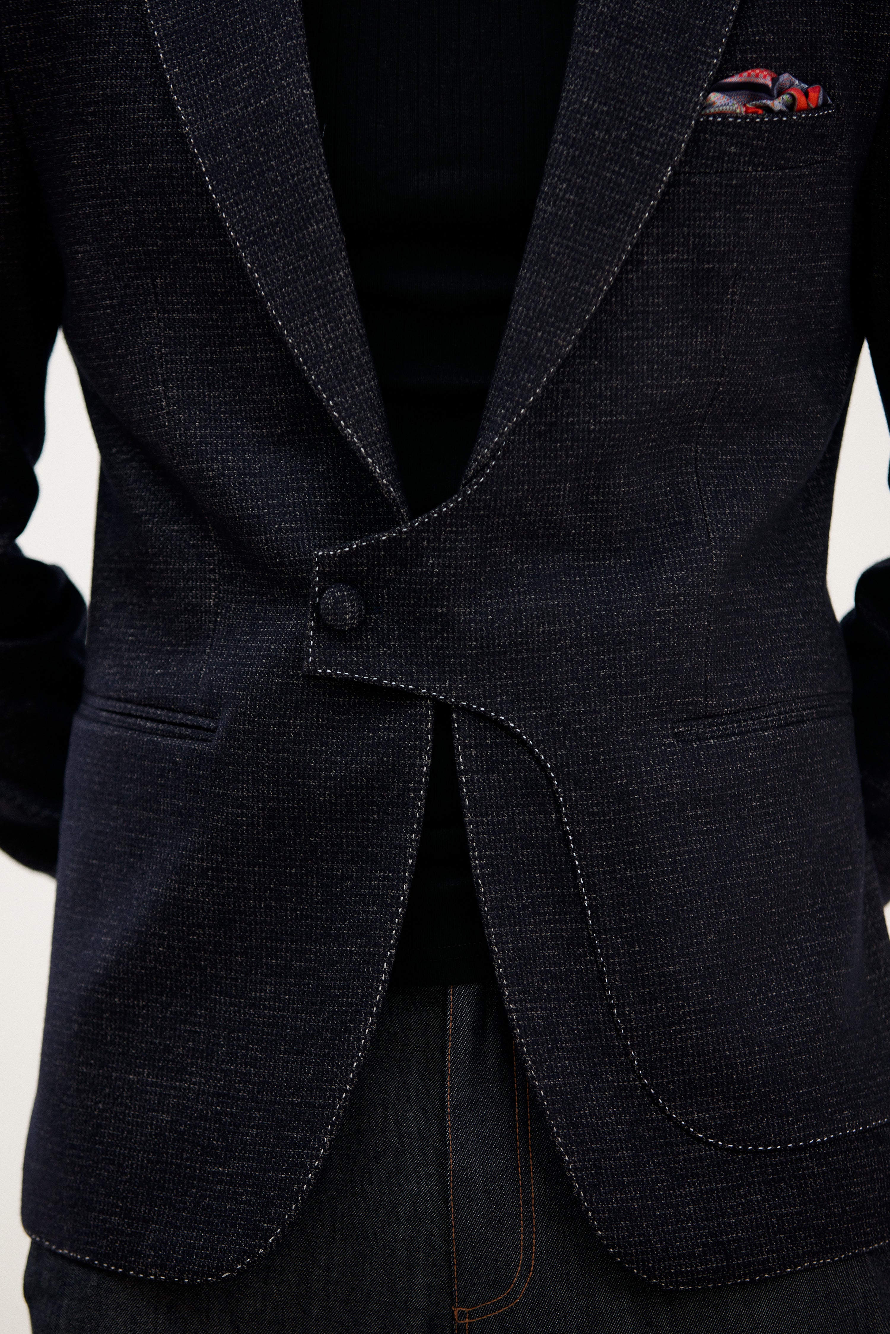 Mehfil-e-Darbar Notch Lapel with Curved Wrap-Style Blazer