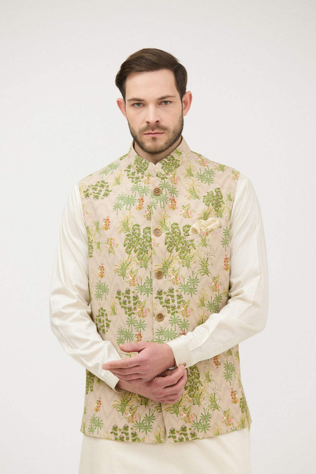 Vasanta Floral Silk Nehru Jacket