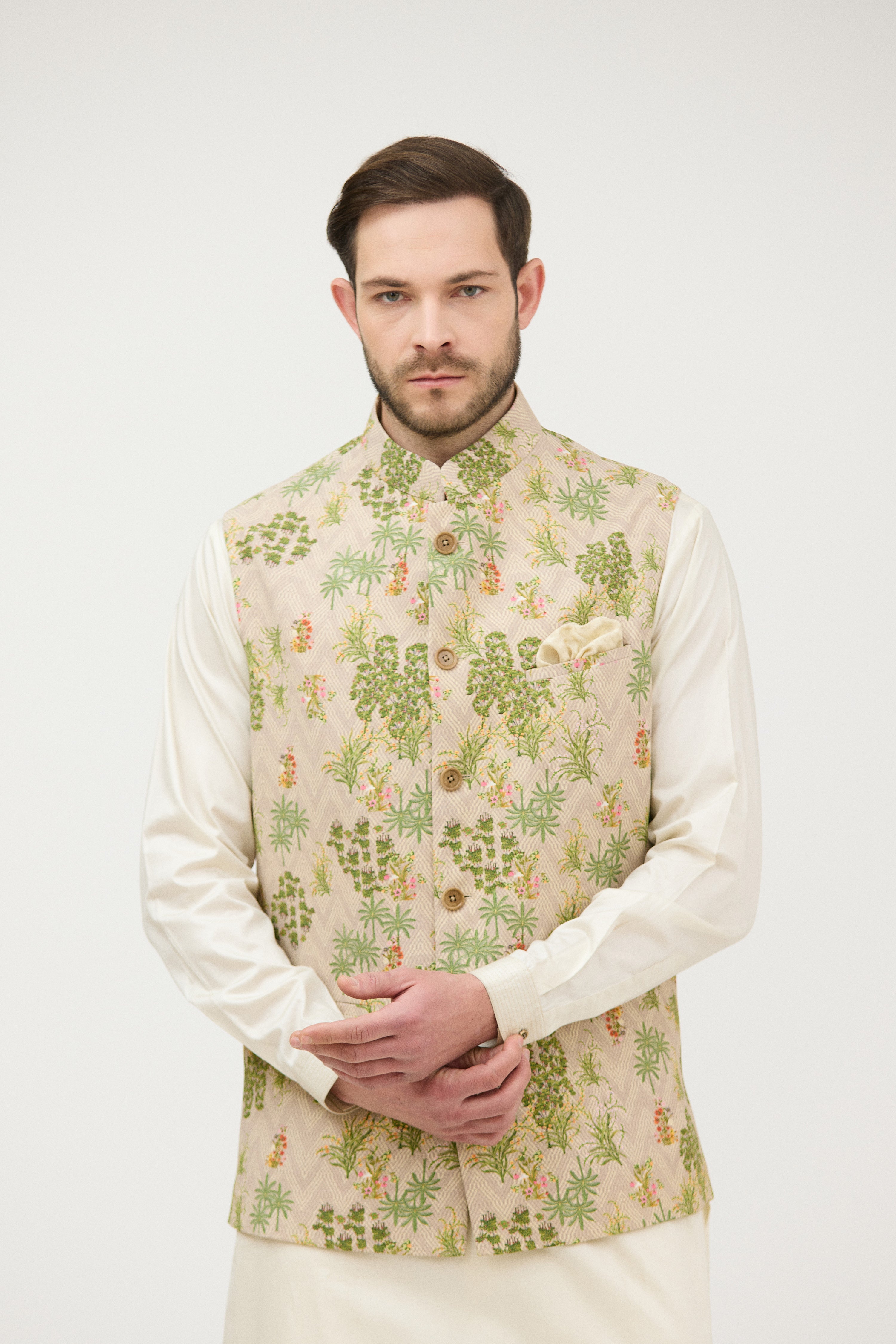 Vasanta Floral Silk Nehru Jacket