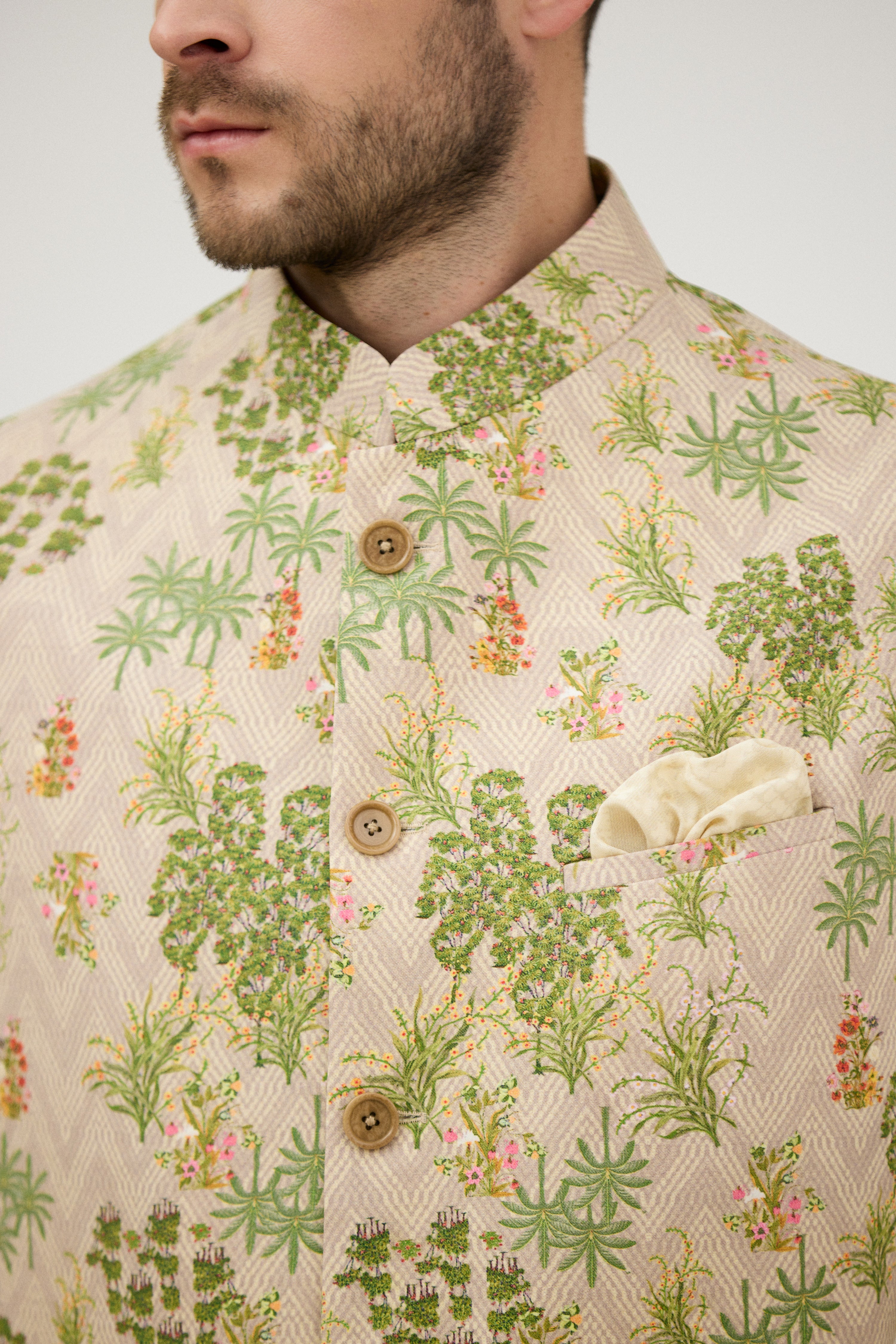 Vasanta Floral Silk Nehru Jacket