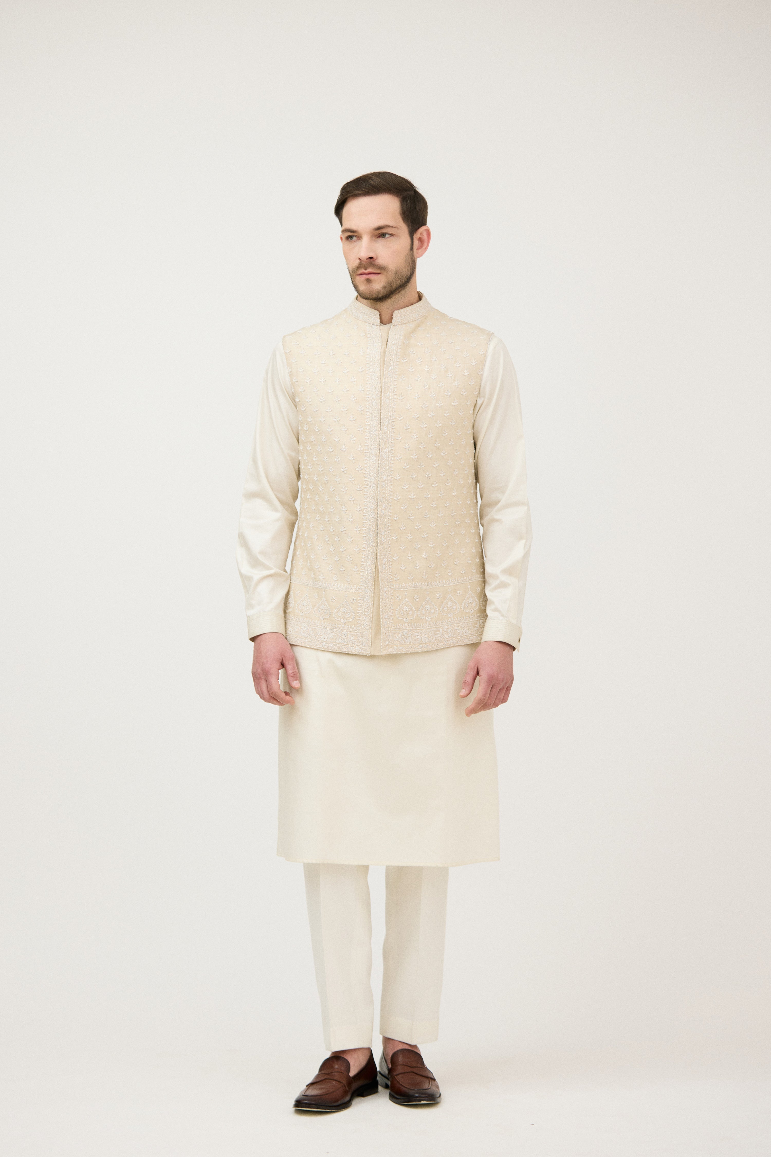 Ivory Emperial Leaf Nehru Jacket