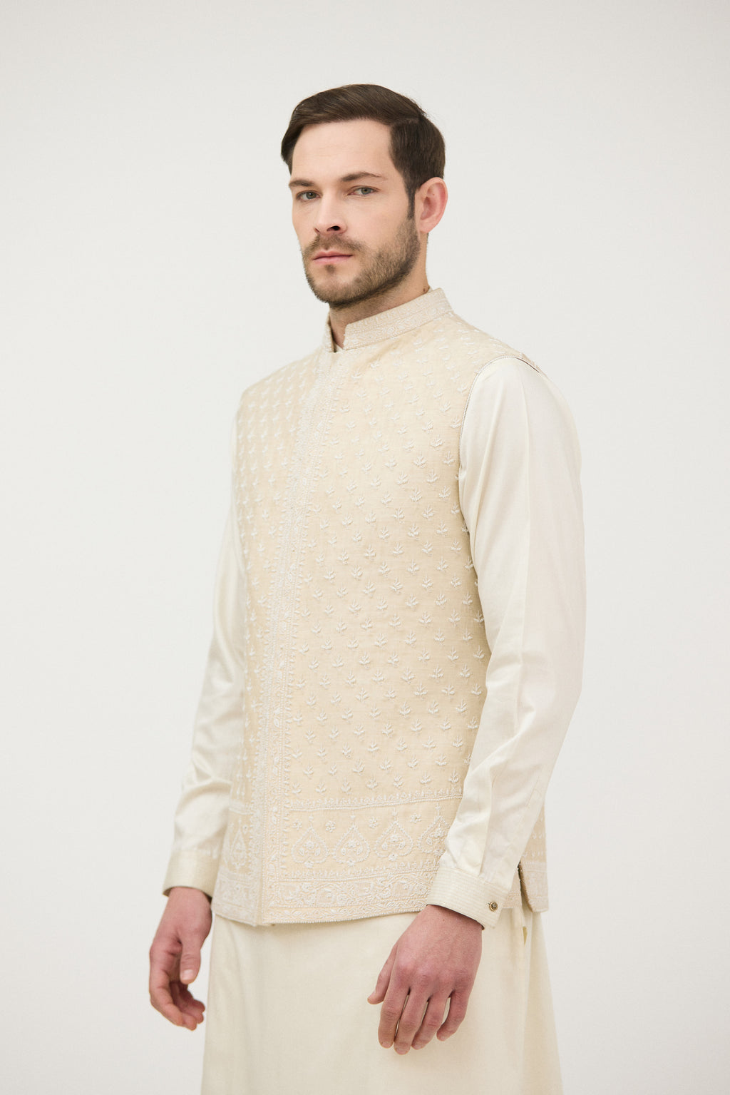 Ivory Emperial Leaf Nehru Jacket