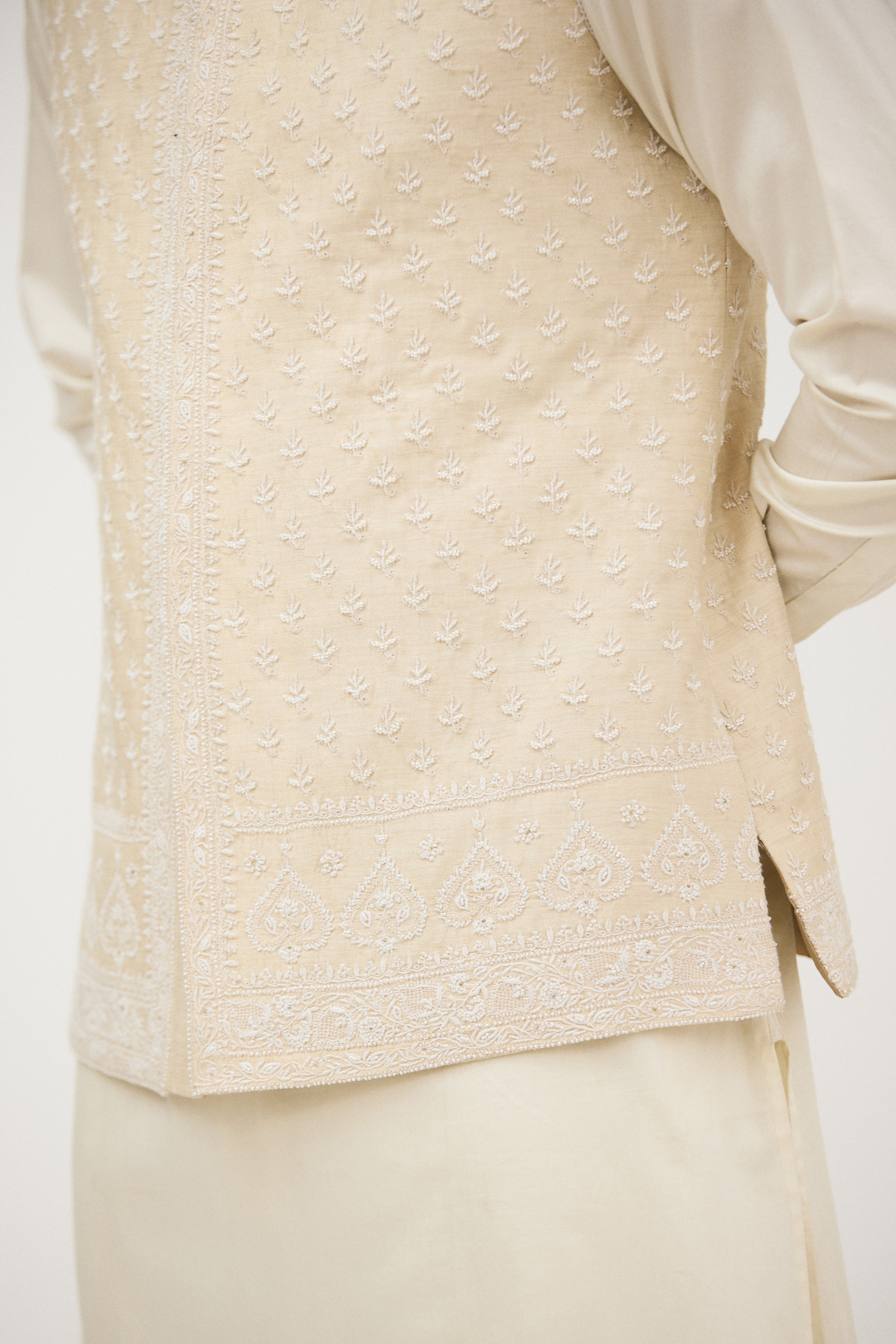 Ivory Emperial Leaf Nehru Jacket