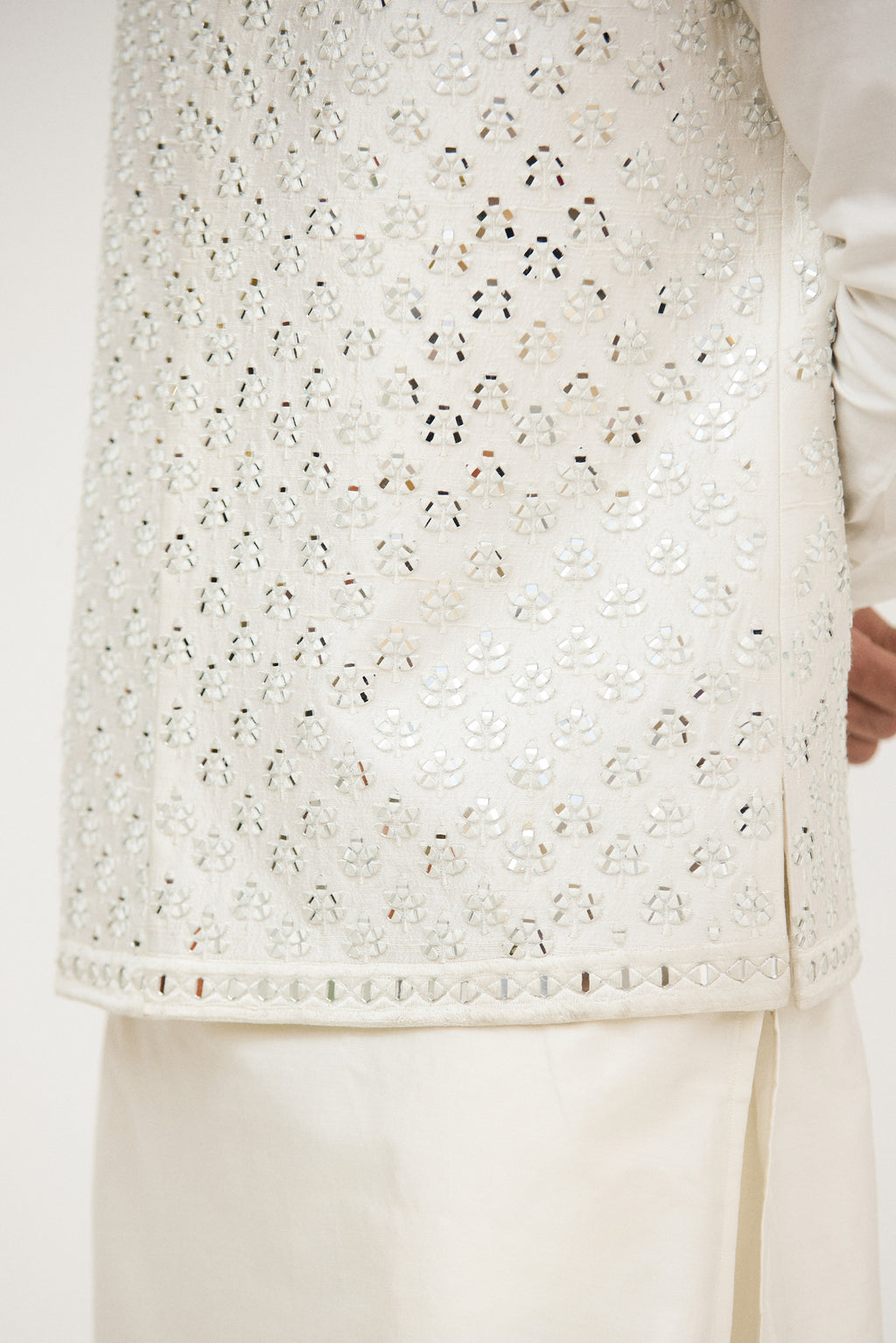 Ivory Resham & Mirrorwork Nehru Jacket