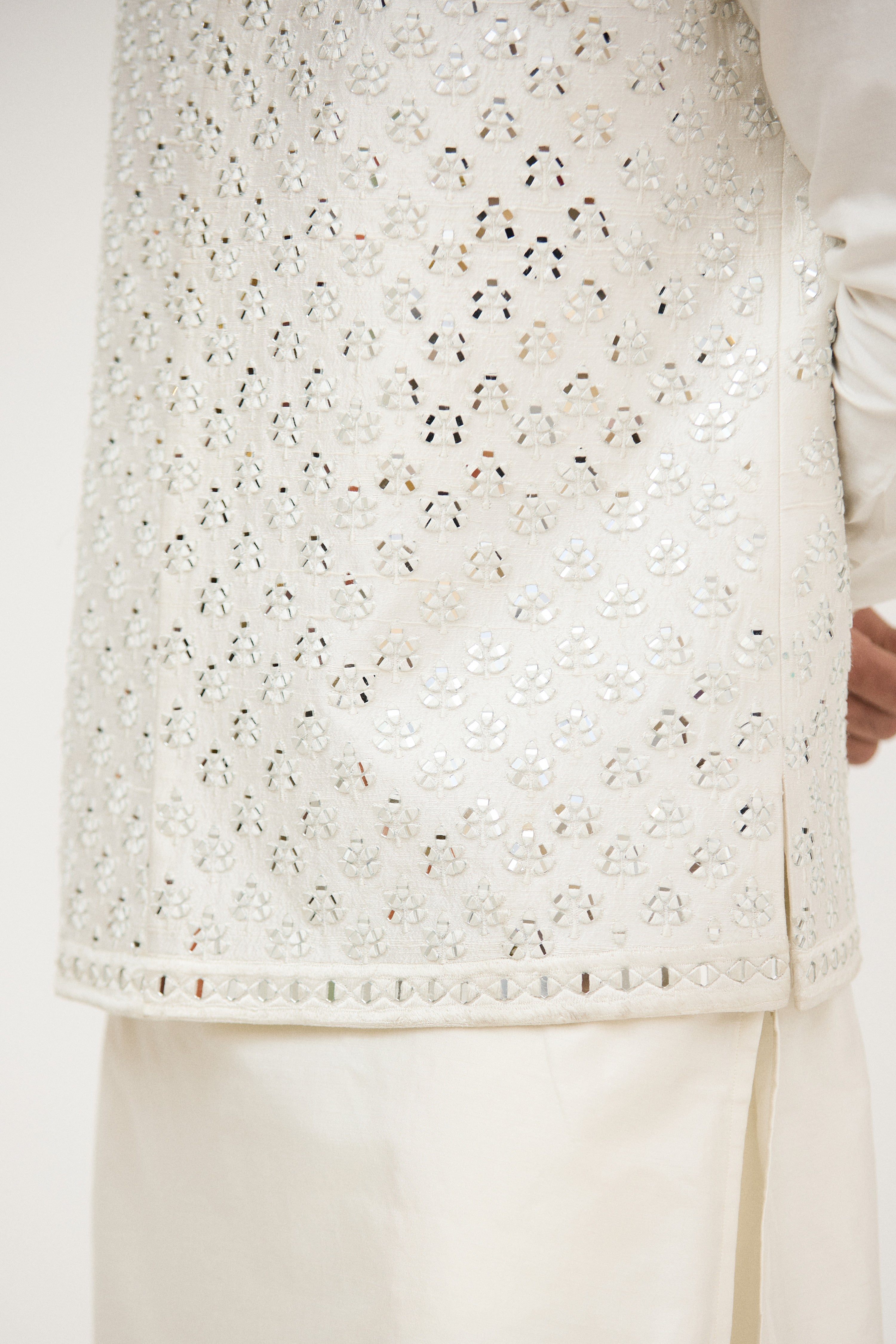 Ivory Resham & Mirrorwork Nehru Jacket