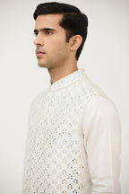 Ivory Resham & Mirrorwork Nehru Jacket