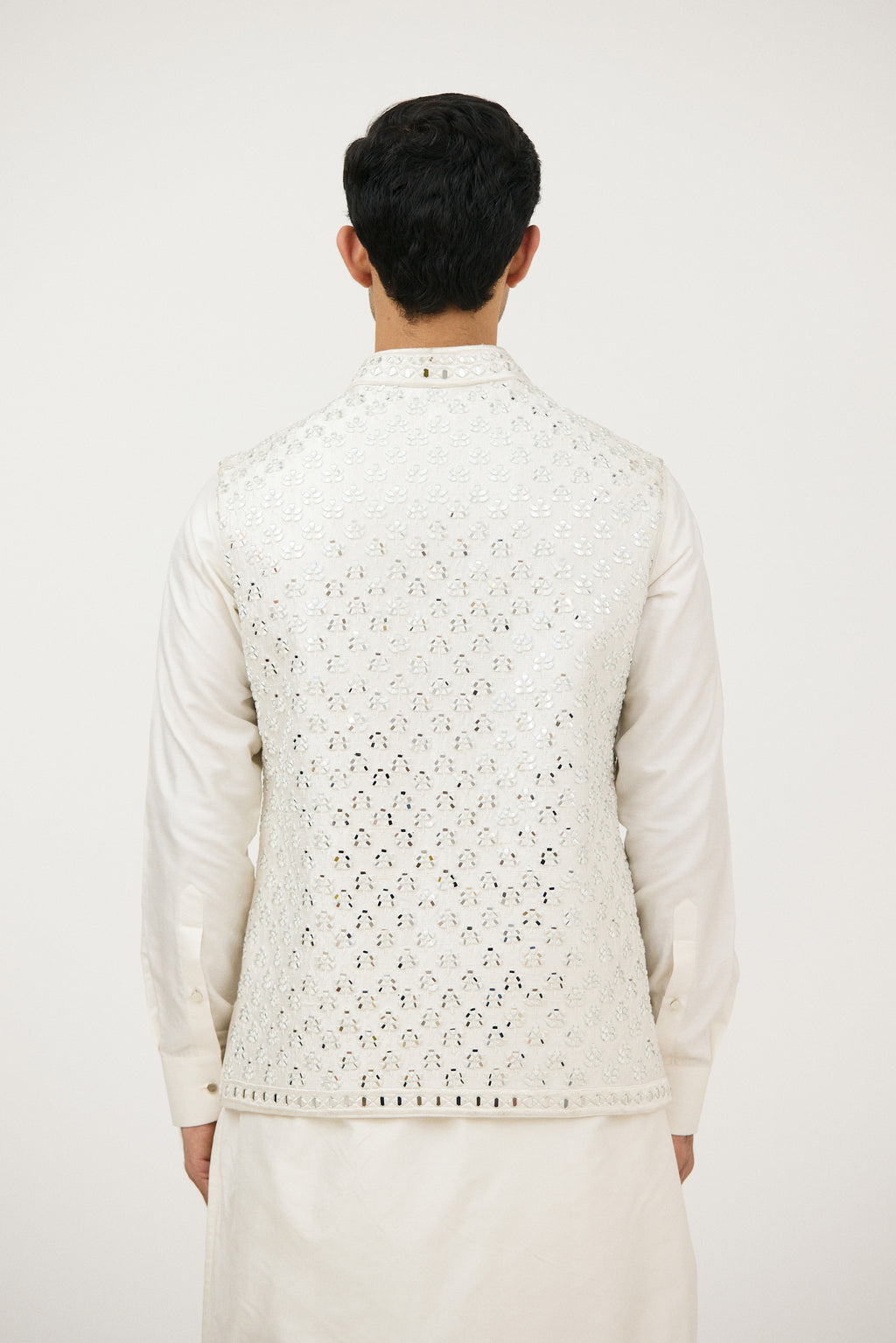 Ivory Resham & Mirrorwork Nehru Jacket