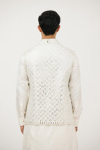 Ivory Resham & Mirrorwork Nehru Jacket