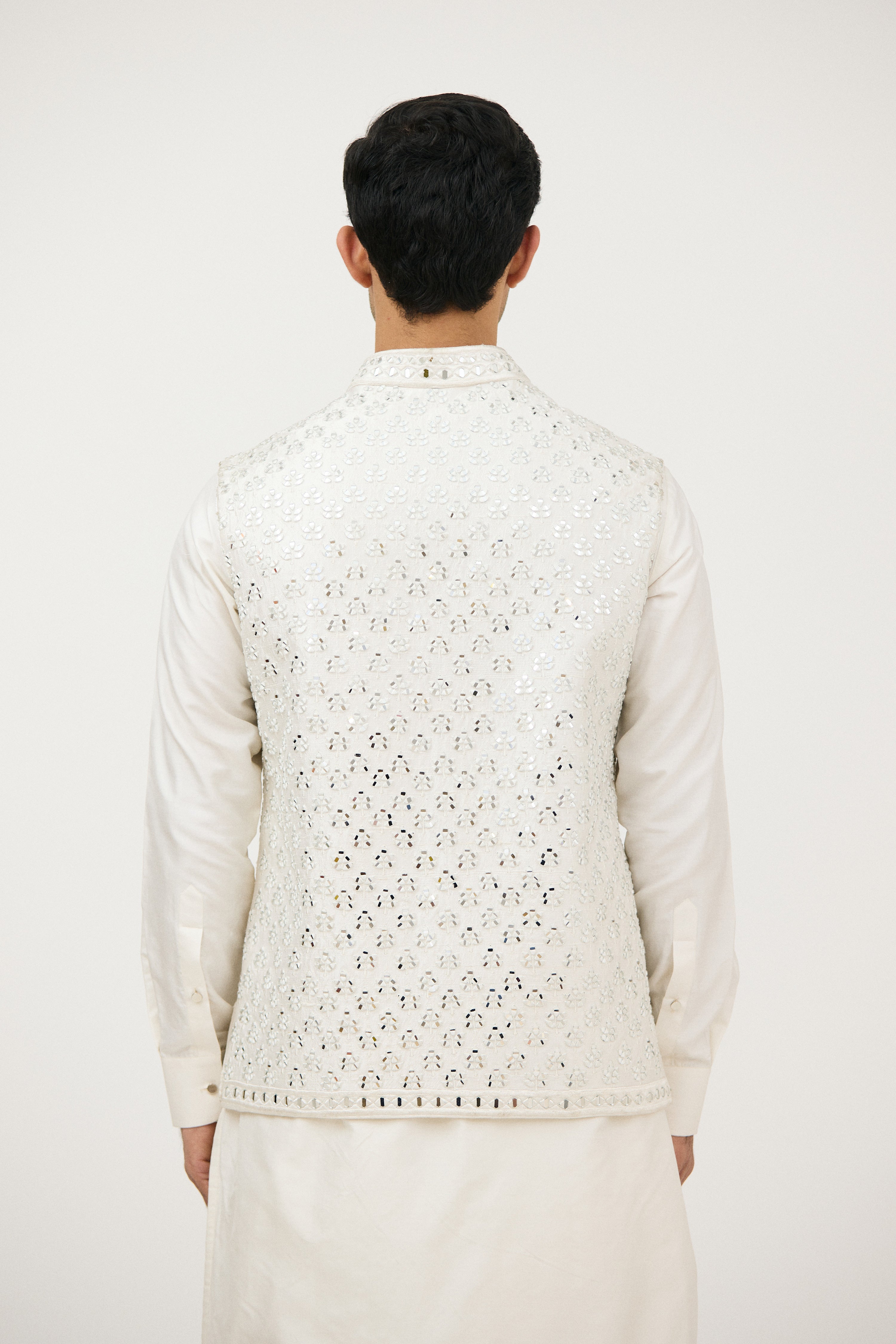 Ivory Resham & Mirrorwork Nehru Jacket